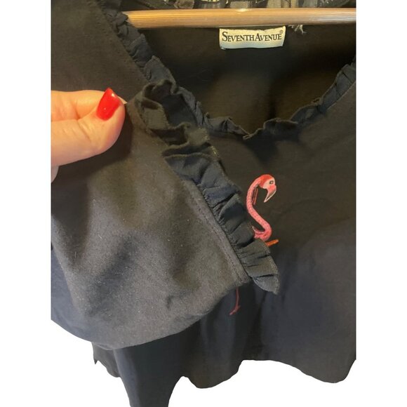 Seventh Ave Pink Flamingo Sparkle Decoration 3/4 Sleeve Black Pullover T Shirt - Picture 5 of 10